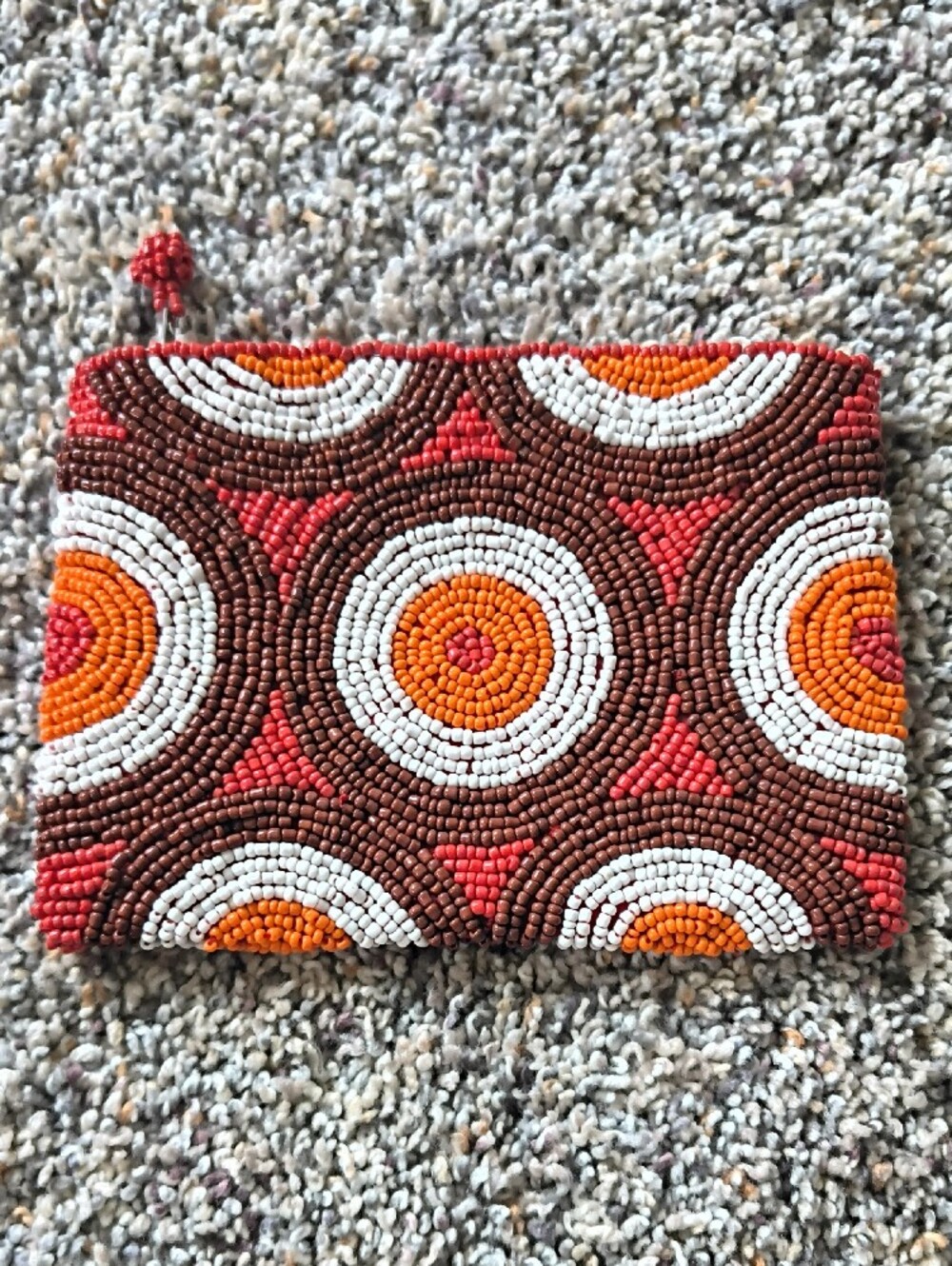 Hand-Beaded Women’s Clutch - Brown, Orange & White
